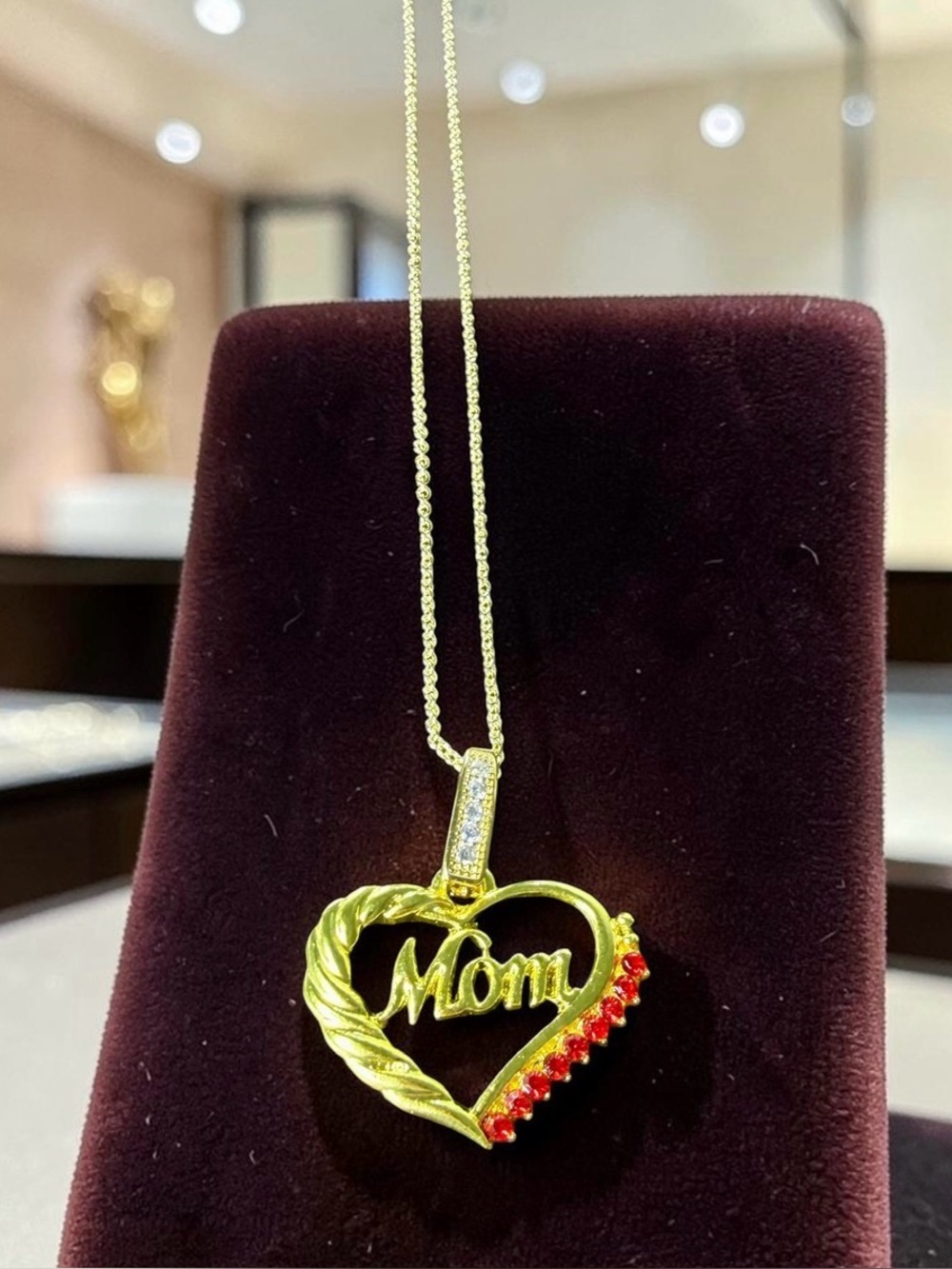 Stunning Ruby Simulated Mom Necklace